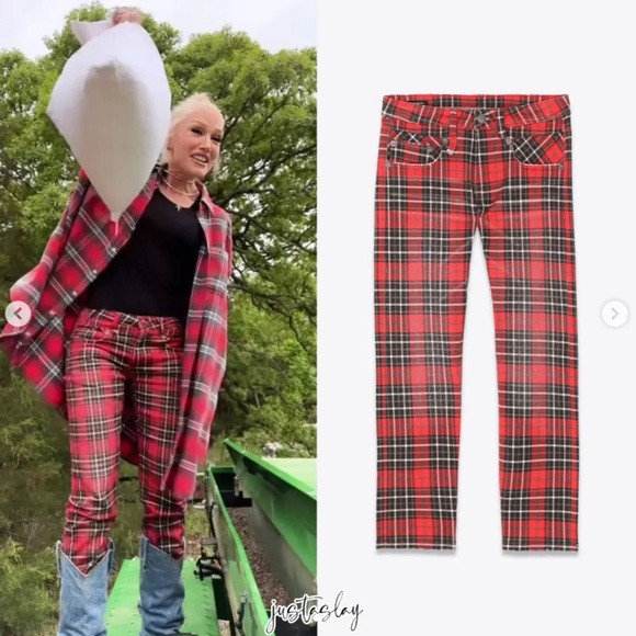 NWT R13 Boy Straight Jeans Printed Rouge Plaid Red Black 27/28